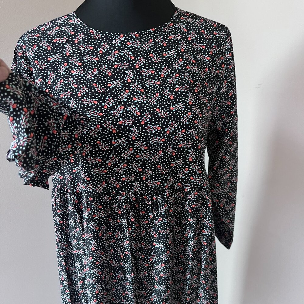 Ann Taylor LOFT Women's Long Sleeve Floral Midi Dress - Size S - Black Floral - Picture 6 of 9